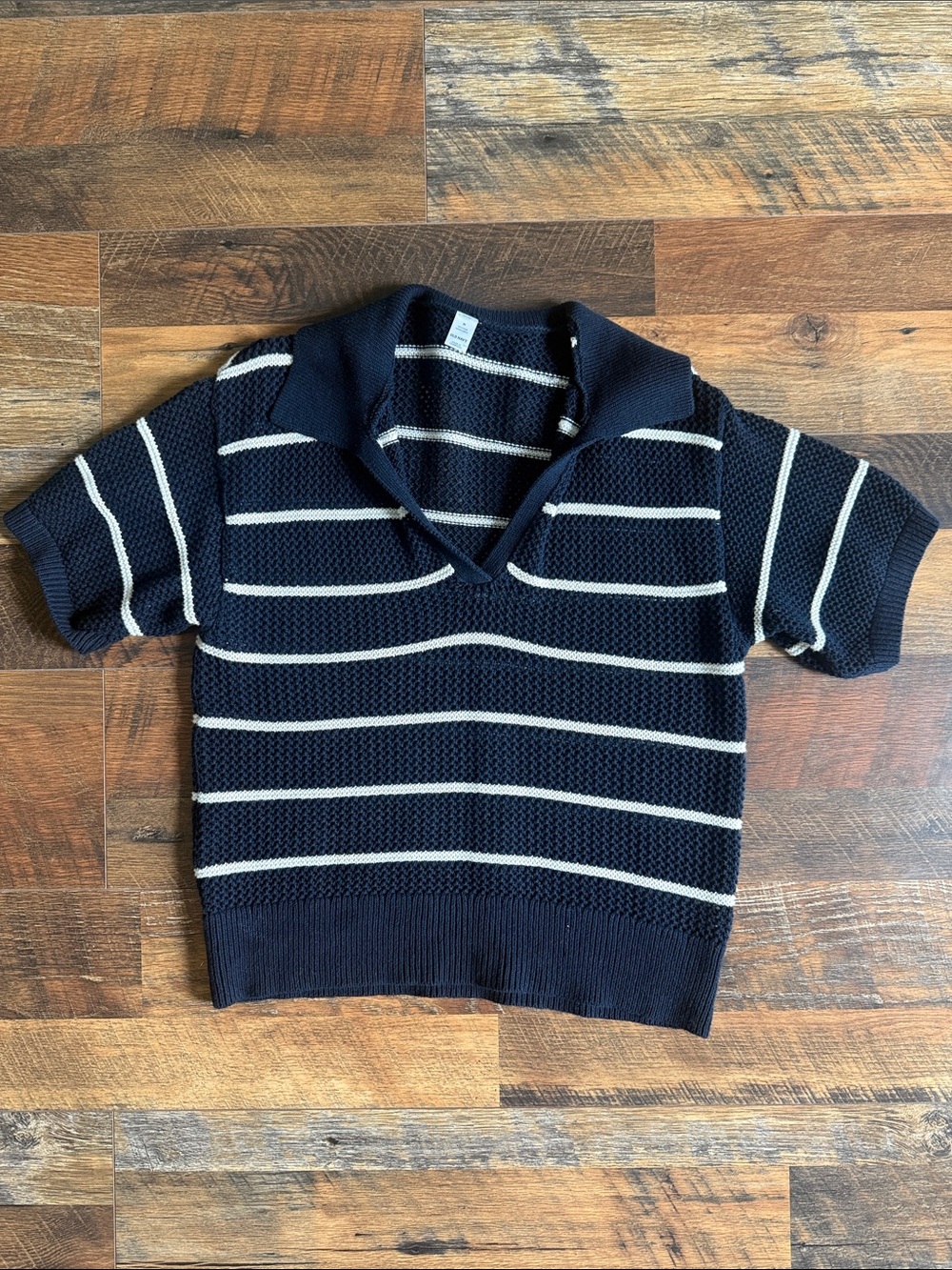 100% Cotton Stripe Open Knit Top